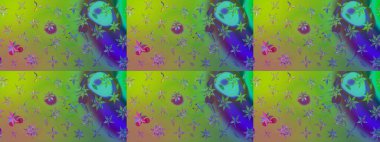 El çizimi. Raster illüstrasyonu. Çiçekli, yapraklı, çiçek desenli çizim..