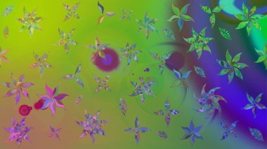 Hediye ambalaj kağıdı, tebrik kartları, posterler ve pankart tasarımı. Yeşil renkli çiçekler. Raster düz çiçek çizim deseni.