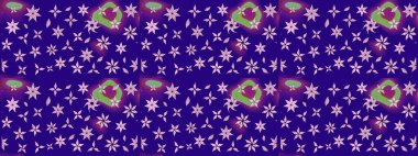 Raster illüstrasyonu. Mavi renkli çiçekler. Asya tekstil tarzında. Raster illüstrasyonu. Çiçek desenini çiz.