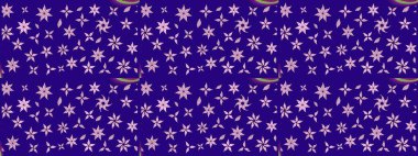 1950-1960 motifleri. Retro tekstil tasarım koleksiyonu. El çizimi çiçek unsurları olan soyut çizim raster deseni. Çiçekli ipek eşarp. Mavi maviye.