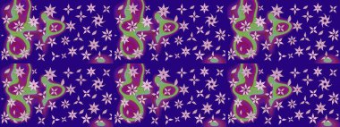 Parlak renkli fantezi çiçekleri, yapraklar, mavi renkli tomurcuklar. Suluboya el çizimi elementli çiçek çizimi deseni.