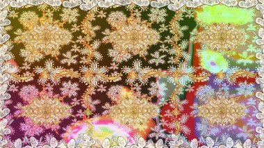 Tarafsız renklerde altın element. Altın çiçekli, pürüzsüz desen. Barok tarzında altın çiçekli süs. Damask arkaplanı.