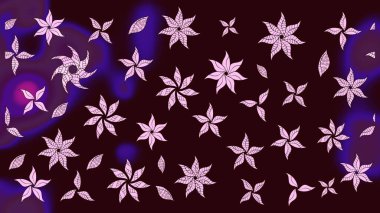 Düz Çiçek Elementleri Tasarımı. Renkli Bahar Teması eskiz kalıbı. Çiçek desenli çizim. Asya tekstil tarzında. Kahverengi renkli çiçekler. Raster illüstrasyonu.