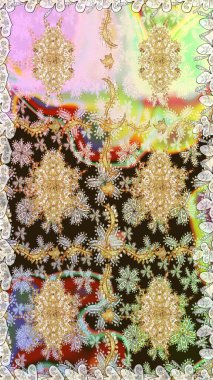 Dekoratif simetri arabesk. Kusursuz ortaçağ çiçek deseni. Raster illüstrasyonu. Doğum günü kartı, davetiye ya da afiş için iyidir. Tarafsız renklerde altın.