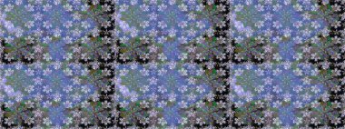 Güzel kumaş deseni. Raster suluboya deseni, narin çiçekler, mavi çiçekler, tebrik kartı şablonu..