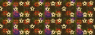 Çiçek ve yapraklı karalama şeklinde Raster çiçek deseni. Kahverengi renklerde bahar çiçekleri. Raster illüstrasyonu.