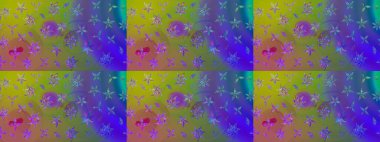 Düz Çiçek Elementleri Tasarımı. Renkli Yaz Temalı eskiz kalıbı. Yeşil renkli çiçekler. Çiçekli retro deseni çiz.