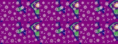 Bahar çiçekleri dallı desen, mor renkler ve çiçek silueti. Raster deseni.