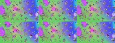 Yapraklı çiçekler ve yeşil renkli papatya çiçekleri. Eskiz arkaplan modeli. Raster - stok.