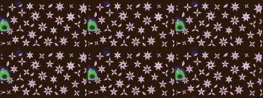 Düz Çiçek Elementleri Tasarımı. Renkli Yaz Temalı eskiz kalıbı. Kahverengi renkli çiçekler. Çiçekli retro deseni çiz.