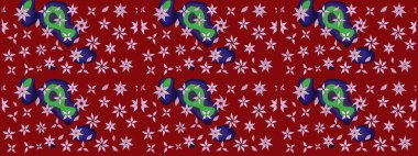 Kırmızı renkte çiçekler. Kumaş desenli papatya çiçekleri ayrıntıları.