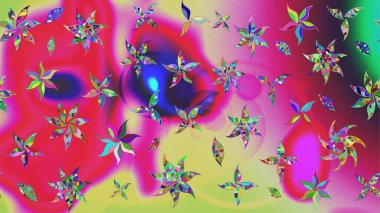 Çiçekli yaz çiçekleri. Küçük çiçekte güzel bir desen. Küçük renkli çiçekler. Moda baskıları için zarif bir şablon. Motley illüstrasyonu. Çizim.