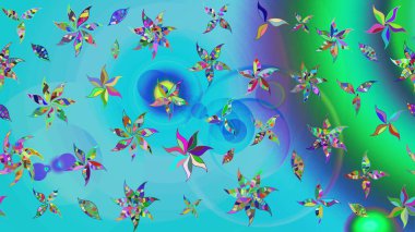 Raster çiçek desenli çiçek deseni, yapraklar, dekoratif elementler, sıçrama, lekeler, el çizimi kontur çizgileri ve Doodle çizim stili, grafik raster çizim çizimi.