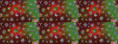 Raster illüstrasyonu. 3D çiçekler, eskiz. Kahverengi renklerde.