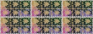 Davetiyeler, kartlar, web sayfası için Raster illüstrasyon. Gri renklerdeki altın element. Doğu tarzı element. Altın desenli çiçek dekoru. Çizgi sanatı tasarım şablonu için sınırsız sınır.