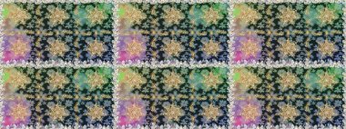 Raster illüstrasyonu. Gri renkler ve altın elementler üzerinde altın pürüzsüz desen. Kusursuz damaske klasik altın desen. Tekrarlayan ögelerle soyut arkaplan Raster.