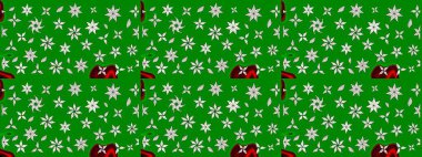 Çiçek desenli çizim. Raster illüstrasyonu. Asya tekstil tarzında. Yeşil renkli çiçekler. Raster illüstrasyonu.