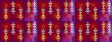 Yeni yıl kar tanesi. Kırmızı, mor ve turuncu renklerde şirin soyut kar tanesi raster tasarımı. Düz kar karalama ikonları, kar taneleri silueti Noel afişi için, kartlar.