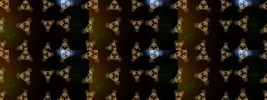 Siyah, kahverengi ve gri renklerde Asya tekstili. Çiçek desenli çizim. Raster illüstrasyonu.