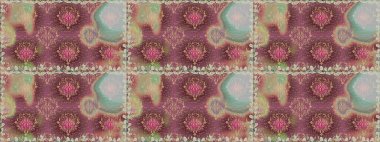 Kahverengi renkli Asya tekstili. Raster illüstrasyonu. Çiçeklerle suluboya desenleri.