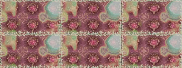 Kahverengi renkli Asya tekstili. Raster illüstrasyonu. Çiçeklerle suluboya desenleri.