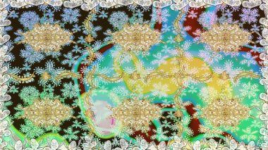 Raster oryantal süs. Altın elementlerle nötr renklerde altın desen. Barok tarzında kusursuz bir doğulu süsü. Geleneksel klasik altın desen.