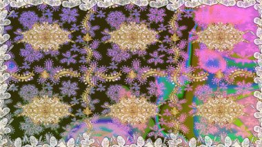 Barok tarzında kusursuz bir doğulu süsü. Gri renkli ve altın elementli geleneksel klasik altın sarısı desen.