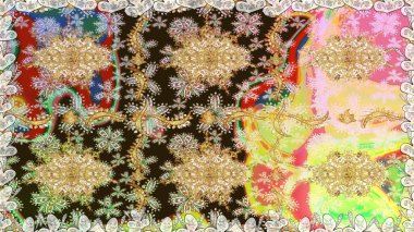 Geleneksel raster ve altın desen. Damask pürüzsüz süsü. Kahverengi renkler üzerinde klasik oryantal desen.