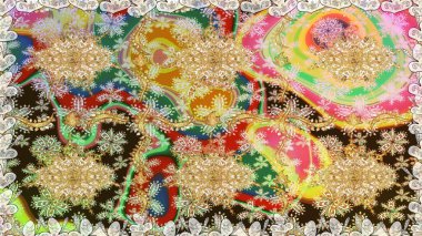 Raster altın desen. Altın elementli nötr renkler. Doğu tarzı arabesk. Kusursuz altın desenli bukleler. Raster illüstrasyonu.