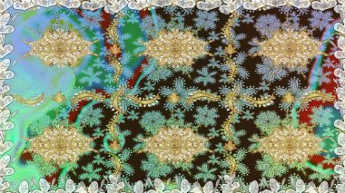 Barok tarzında kusursuz bir doğulu süsü. Kahverengi renkli ve altın elementli geleneksel klasik altın sarısı desen.