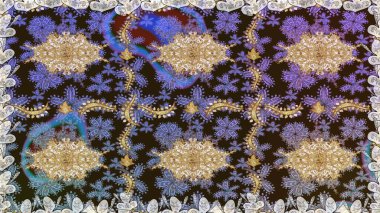 Raster altın desen. Altın elementli kahverengi renkler. Raster illüstrasyonu. Doğu tarzı arabesk. Kusursuz altın desenli bukleler..