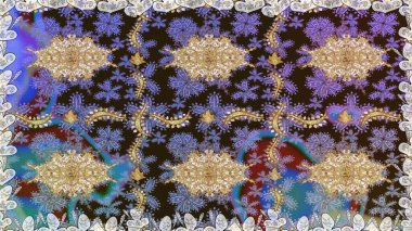 Klasik klasik klasik arka plan. Kahverengi renklerde, altın elementlerle kusursuz desen. Kusursuz klasik raster altın desenli. Raster illüstrasyonu. Geleneksel oryantasyon süsü.