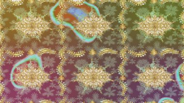 Kına dövmeli süs çiçekleri, altın çıkartmalar, mehndi ve yoga tasarımı, kartlar ve parmak izleri. Kahverengi renkte desen. Raster altın mehndi kusursuz desen.