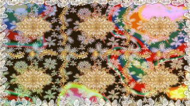 Kusursuz ortaçağ çiçek deseni. Kahverengi renklerde altın. Doğum günü kartı, davetiye ya da afiş için iyidir. Raster illüstrasyonu. Dekoratif simetri arabesk.