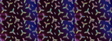 Raster düz çiçek çizim deseni. Hediye ambalaj kağıdı, tebrik kartları, posterler ve pankart tasarımı. Kahverengi, mavi ve siyah renkte çiçekler.