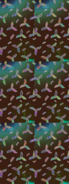 Kış konsepti Kahverengi, yeşil ve mavi renklerde kar tanesinden yapılmış kış deseni. Düz yatıyordu. Raster illüstrasyonu.