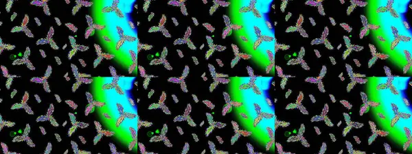 Raster illüstrasyonu. Güzel kar tanesi. Renkli arka planda izole tatlı kar taneleri. Soyut kış siyah, yeşil ve mavi süslemeleri. Yuvarlak raster kar tanesi.