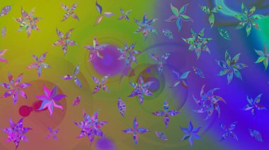 Çiçek süslemeli çizim deseni. Raster illüstrasyonu. Mor renkte çiçekler.