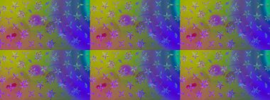 Düz Çiçek Elementleri Tasarımı. Renkli Yaz Temalı eskiz kalıbı. Yeşil renkli çiçekler. Çiçekli retro deseni çiz.