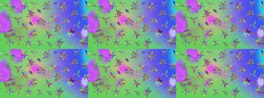 Yapraklı çiçekler ve yeşil renkli papatya çiçekleri. Eskiz arkaplan modeli. Raster - stok.