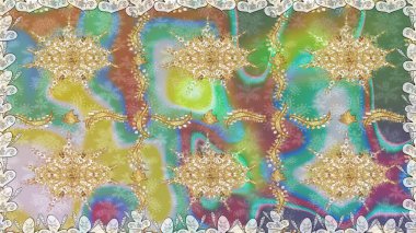 Tarafsız renkler üzerinde klasik oryantal desen. Geleneksel raster ve altın desen. Damask pürüzsüz süsü.