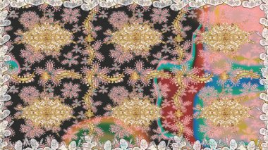 Damask pürüzsüz yineleme kalıbı. Barok tarzında altın çiçekli süs. Gri renklerdeki altın element. Antika altın tekrarlanabilir duvar kağıdı.