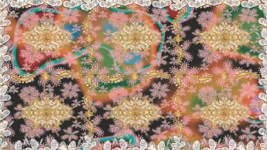 Doğu tarzı arabesk. Raster illüstrasyonu. Altın elementli bej renkler. Kusursuz altın desenli bukleler. Raster altın desen.