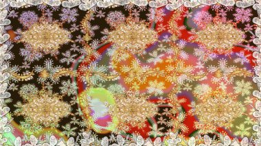 Süslü dekorasyon. Raster illüstrasyonu. Damask altın soyut çiçek kahverengi renklerde pürüzsüz desen.