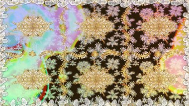 Doğu tarzı arabesk tarzında altın elementler. Kusursuz altın desenli bukleler. Raster altın pürüzsüz desen. Tarafsız renklerde kusursuz desen.