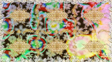 Lüks, kraliyet ve Viktorya dönemi konsepti. Raster klasik barok çiçeksiz altın desenli. Süslü dekorasyon. Altın elementlerle nötr renklerde altın desen.