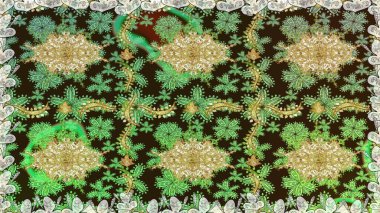 Damask arkaplanı tekerrür ediyor. Kahverengi renklerde altın element. Antika altın tekrarlanabilir duvar kağıdı. Barok tarzında altın çiçek süsü..