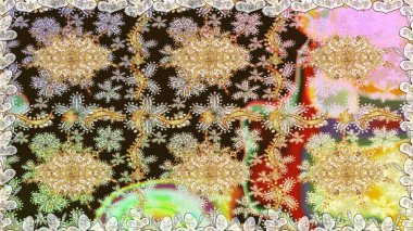 Kahverengi renkli geleneksel Arap dekoru. Süslü dantel iz sürücü. Duvar kâğıdı için altın süslü bir illüstrasyon. Çiçekli süslemeli, pürüzsüz bir desen. Doğu tarzında vintage tasarım ögesi.