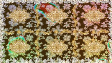 Kart, duvar kağıdı, ambalaj ve tekstil için klasik tasarım. Raster illüstrasyonu. Kahverengi renkte Royal retro. Klasik çiçek dokusu. Altın şablon. Kusursuz desenli altın elementler.