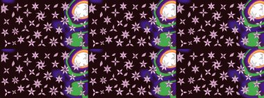 Düz Çiçek Elementleri Tasarımı. Renkli Bahar Teması eskiz kalıbı. Süslü kumaş deseni. Raster illüstrasyonunda çiçek deseni çizimi.